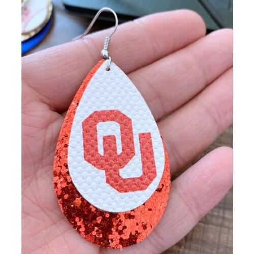 Two Layers OU Earrings Glitter Stripe Teardrop Earrings Leather Earrings Leaf Drop Earrings boucle d'oreille ethnique