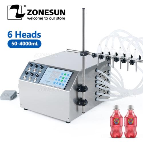 ZONESUN 6 Heads Electric Semi-Automatic Juice Soy Milk Diaphragm Pump Filling Machine Water Glass Plastic Bottle Filler