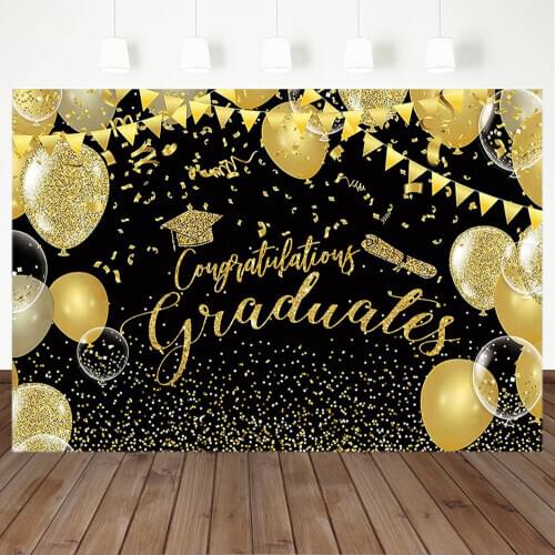 Congratulations Graduation Background for Photography Flash Balloon Confetti Banner Backdrop Graduation Party Photo Background