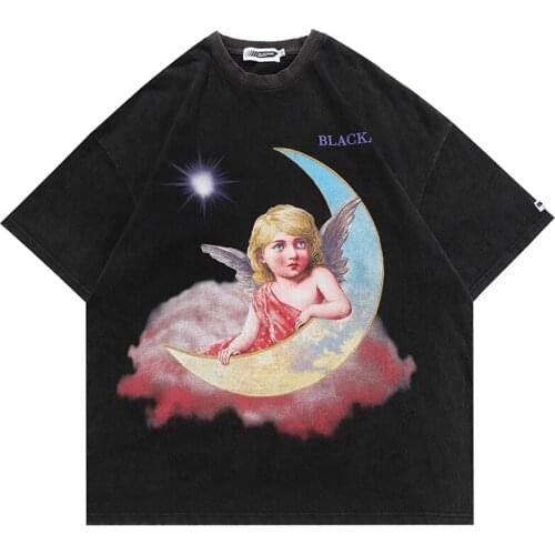 T Shirt Men Vintage Angle Printed Tops Harajuku Streetwear Oversized T Shirt for Men 2021 Summer 100% Cotton Male T-shirts