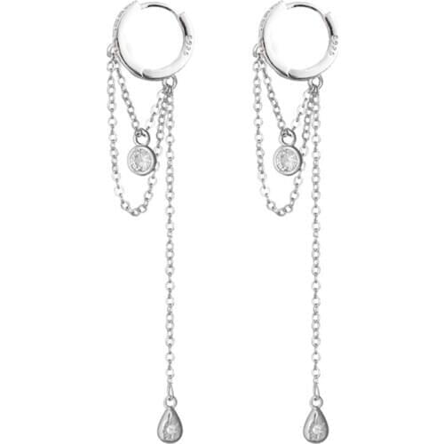 Geometric Round Long Tassel Chain Hoop Earrings For Women Elegant Handmade Cubic Zircon Water Drop Shape Earring Fashion Jewelry