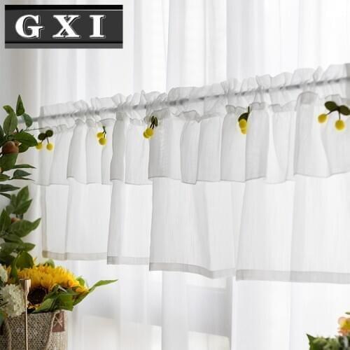 GXI American Window Gauze White Curtains Cherry Design Half Short Sheer for Cabinet Doors Sinks Partition Kitchen Drapes