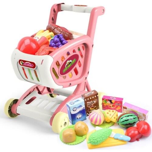 Simulation Shopping Cart Trolley Toy Fruit Vegetable Supermarket Trolley Kitchen Play House Toy