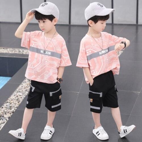 Boys Suit New Childrens Korean Short Sleeve Two-piece T-shirt+shorts Toddler Boy Clothes Fashion Clothes
