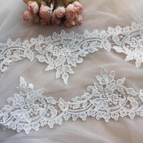Lace-Trim Applique Leaft Wedding-Dress Green Decoration For Crafts Accessories Off White 2yards/pack