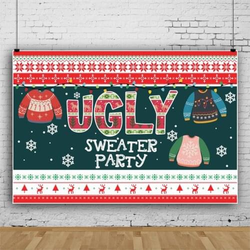 Laeacco Ugly Sweater Party Background Snowflake Pattern Christmas Festival Friend Family Photocall Backdrops For Photographic