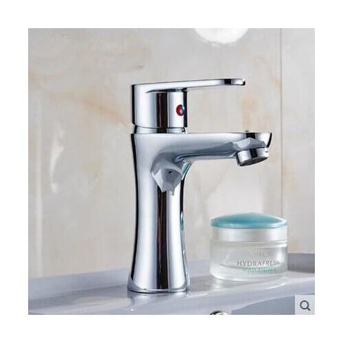 Single hole brass faucet hot and cold, Bathroom sink basin water tap mixer, Chrome plated waterfall wash basin faucet