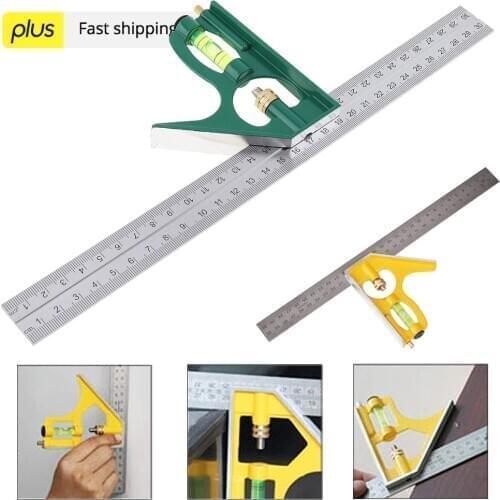 12 Inch 300mm Adjustable Combination Square Angle Ruler 45 / 90 Degree With Bubble Level Multifunctional Gauge Measuring Tools