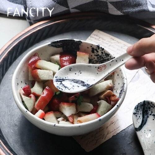 FANCITY Japanese-style ceramic meal spoon, household small soup spoon, dessert spoon, Chinese style spoon, spoon, meal spoon