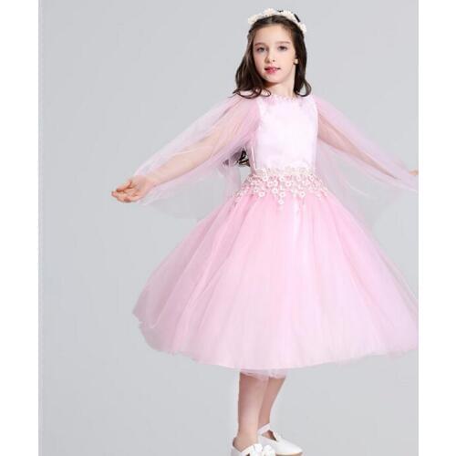 Fashion New Girl Wedding Dress Pink Lace Appliques Flower Girl Dress Princess Ball Gown Party Kids Girls Vestido