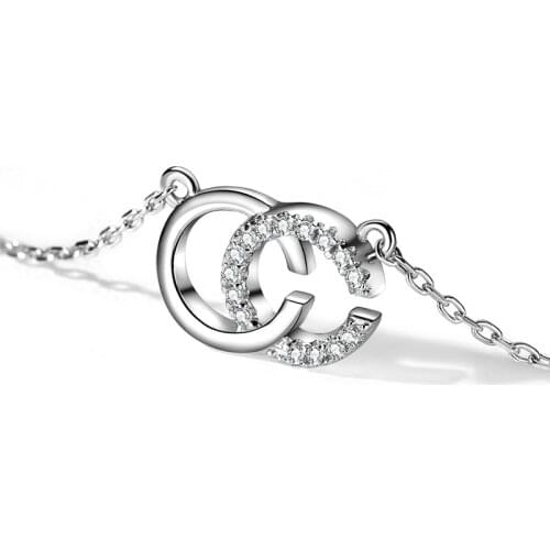 Fashion Initial Letter C Pendant Necklace for Women Silver Color Charming Crystal Necklaces Chains Korean Jewelry on the neck