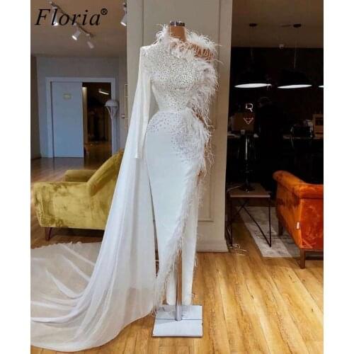 Fashion Couture White Dubai Prom Dresses With Cape Arabic Beading Cocktail Dresses Woman Party Night One Shoulder Celebrity Gown