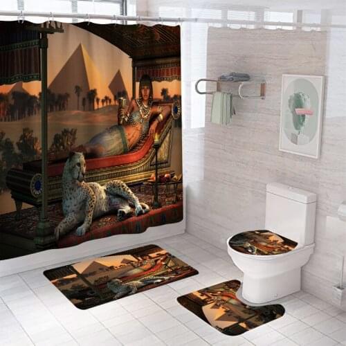 Home Decor Waterproof Shower Curtain Set with 12 Hooks Toilet Covers Bath Mat Bathroom Non-slip Rug Polyester Washable