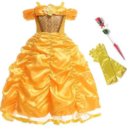 Girls Princess Belle Dress up Costume Children Cosplay Beauty and the Beast Fancy Dresses Kids Birthday Party Halloween Clothes