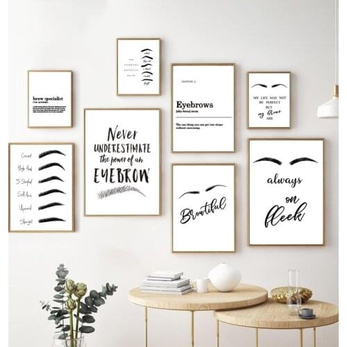 Makeup Wall Art Print , Eyebrow Beauty Canvas Painting Black and White Wall Pictures Makeup Artist Gift Girls Room Wall Decor