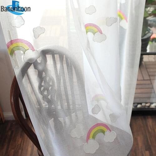 New Limited Woven Cortinas Dormitorio Curtain Cloud & Rainbow Sheer Bedroom Tulle Cotton Flax Panels Voile For Living Room