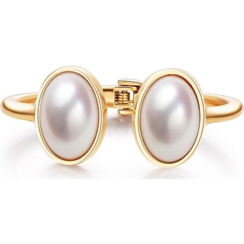 ORNAPEADIA Popular Bracelet for Women Wild Retro Minimalist Symmetry Bracelet Oval Opening Crystal Pearl Gold-plated