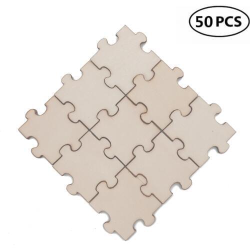 50pcs 40mm 1.57inch Wood Blank Puzzles, Wood Pieces Cutouts Unpainted for Handmade Rustic Wedding Guest Book Puzzle