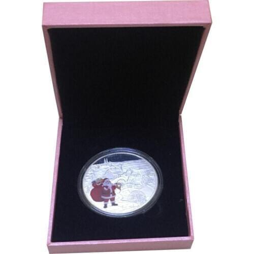 Santa Claus Silver Coin Holiday Souvenir Gifts Christmas Metal Coins Home Decorative Non-currency Coins with Gift Box