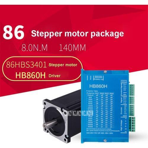 Stepper Servo Motor 18HBS3401+HB860H Torque 8N.M 140MM Driver 86 Closed Loop Stepper Servo Motor Driver Kit 30-100V 1600r/min