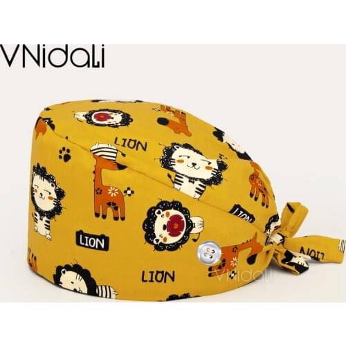 New Adjustable lab pet grooming work hat Unisex scrub caps Beauty Salon hat print Cotton Tieback cap Experimenter dust Hat