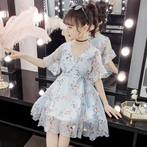 2020 Summer kids baby chiffon floral Girls clothes mesh Dresses lace Princess Dress Banquet Party 4 5 6 7 8 9 10 11 12 years