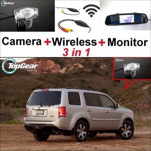 3 in1 Special Rear View Camera + Wireless Receiver + Mirror Monitor DIY Back Up Parking System For HONDA Pilot MRV MR-V MR V