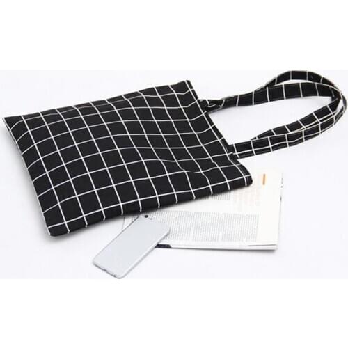 New Women Student Canvas Linen Plaid Shoulder Tote Handbag Fashion Multicolor Fashion Eco Shopping Large Capacity