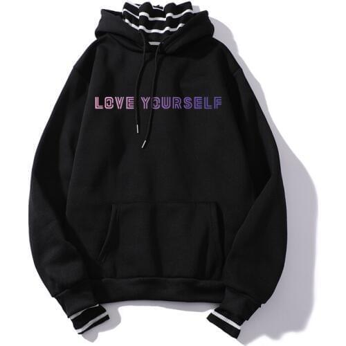 2019 Unisex Hoodie KPOP Double Hoodie Love Yourself KPOP Hoodie Sweatshirt Suitable for Harajuku KPOP Hoodie Top