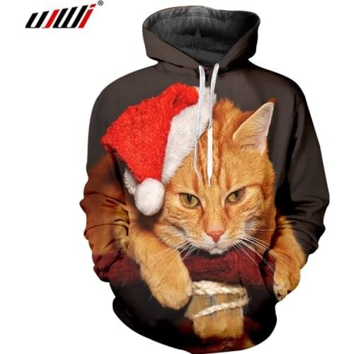 UJWI Christmas Mens/Women Hoodie 3D Printing Hooded Sweatshirt Fall Winter Fashion Cute Cat Hooded Pullover Childrens Clothing