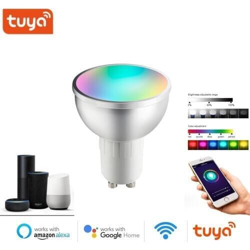 Tuya WiFi Smart Bulb GU10 LED Lamp Dimmable 5W RGB + White + Warm White Voice Control Bulb Work with Alexa / Google Home App