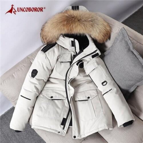 Thicken Mens Down Jacket With Big Real Fur Collar Warm Parka -30 degrees Male Casual Waterproof White Duck Down Winter Coats