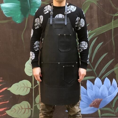 Waterproof Leather Apron Men Women Restaurant Work Clothes Oil-proof Bartender Pet Beautician Coffee Flower Milk Tea Shop Apron