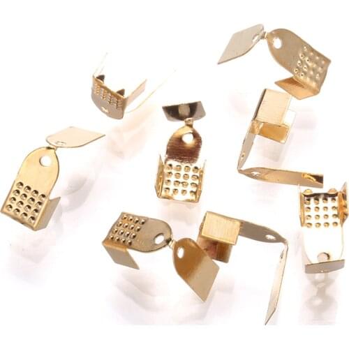 50 pcs Cove Clasps Cord End Caps String Ribbon Leather Clip Tip Fold Over Clasp Crimp Bead Connectors For DIY Jewelry Making