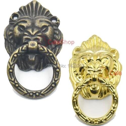 10 Pcs / Lot 50mmx28mm Vintage Lion Head Door Furniture Cabinet Dresser Drawer Pull Handle Knob Ring