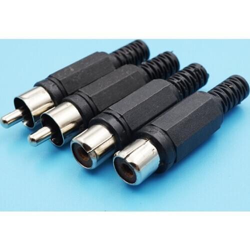 10Pcs/lot Nickel Plated RCA Lotus Connector Soldering Female Male Plug AV Stereo Audio Connector Jack Wiring Plug Black