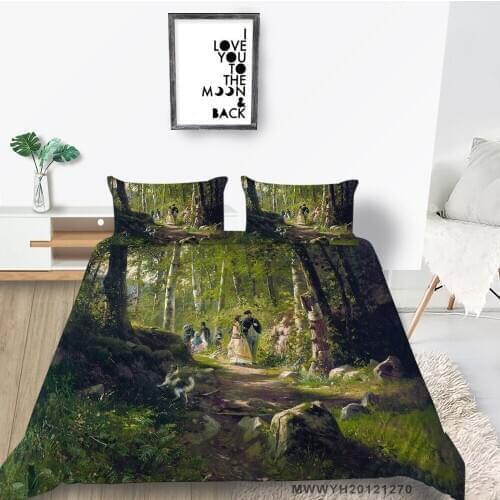 3D Forest Bedding Set Aristocrat Print Oil Painting Duvet Cover Artistic Queen King Full Twin Single Double Bed Set Retro