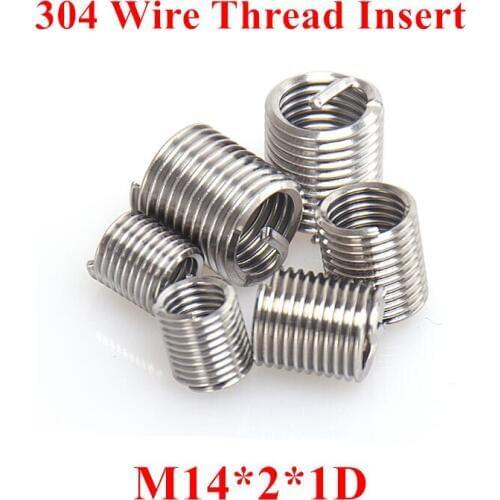 50pcs M14*2*1D Wire Thread Insert 304 Stainless steel M14 Screw Bushing, m14*1D Wire Screw Sleeve Thread Repair Insert