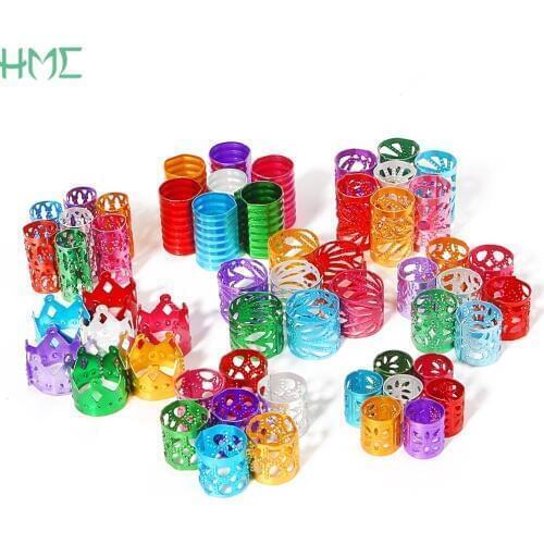 50pcs Adjustable Hair Braid Dreadlock Beads Cuffs Clips Spiral Hair Extension For Jewelry Making Hair Accessories Random Mixed