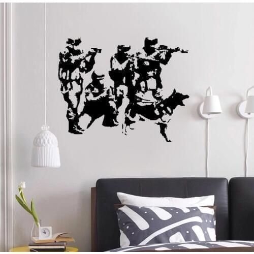 Abstract Military Team Vinyl Wall Stickers Removable Home Decor K9 Unit Force Wall Vinyl Decal Soliders With Dog Ahdesive Murals