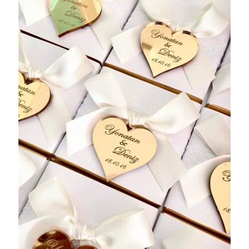 Acrylic Mirror Tags, Custom Made Tag, 20 pcs, Chocolate Favors, Lettering Name Logo, Heart Favor, Personalized Acrylic Tags