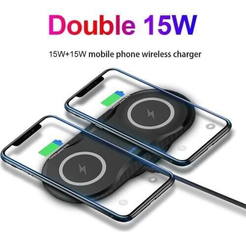 Dual 15W Wireless Charger 2 in 1 QI Fast Charging for iPhone 12Pro Max Samsung Xiaomi Desktop Quick Phone Charge Dock Stand Pad