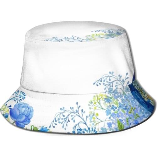 CINESSD Peacock Blue Flowers Unisex Casual Sun Hat Bucket Hat for Men Women Bob Hip Hop Caps Summer Fisherman Hat Panama