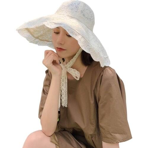 Women Lace Bucket Hat Cute Floral Fisherman Hat Summer Beach Wide Brim Bonnet Elegant Cap