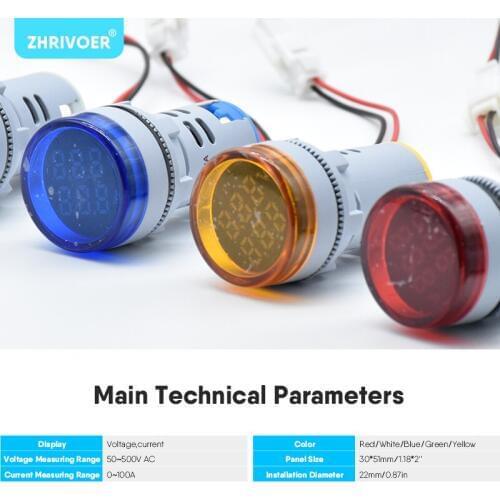 Double Display Digital Voltage Amperometer 22MM AD16-22DSV type AC60-500V Mini Voltage Meter LED Voltmeter Indicator Light Lamp