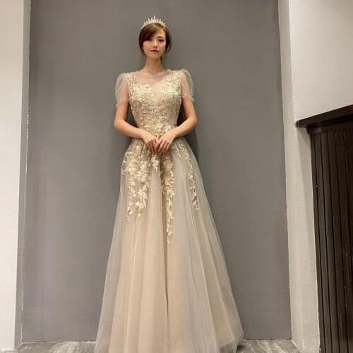 Celebrity rhinestone A-line elegant wedding Evening dress 2021 new Occasion Formal Cocktail party dress High score tulle