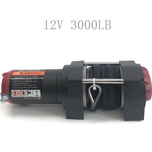 12v Electric Winch - 3000lb Dyneema Synthetic Rope - ATV ,Off Road BLACK Electric Winch
