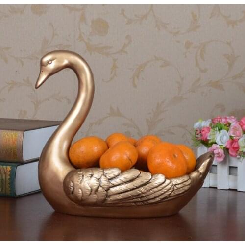 Europe Style Retro Creative swan sculptures cute dining room resin decoration craft fruit basket wedding gift fake brozne statue