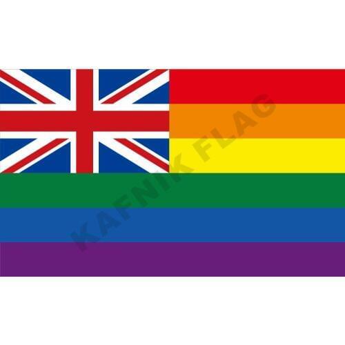 KAFNIK,Custom United Kingdom LGBT Rainbow Flag 90*150cm/128*192cm/192*288cm (2*3ft/3*5ft) for Event/party/home Decorative Flags