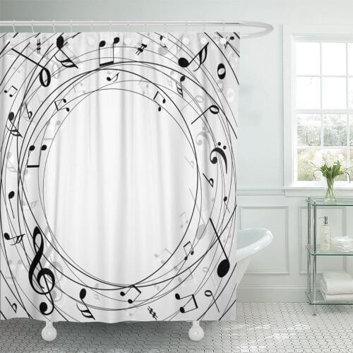 Music Musical Notes Pattern Classic Sheet White Key Shower Curtain Waterproof Polyester Fabric 60 x 72 inches Set with Hooks